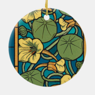 Art Nouveau Floral Blue Ceramic Tree Decoration