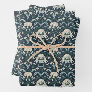 Art Nouveau Floral Blue Cream Green Wrapping Paper Sheet