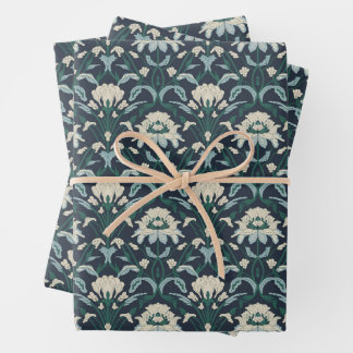 Art Nouveau Floral Blue Cream Green Wrapping Paper Sheet