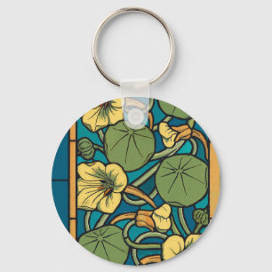 Art Nouveau Floral Blue Key Ring