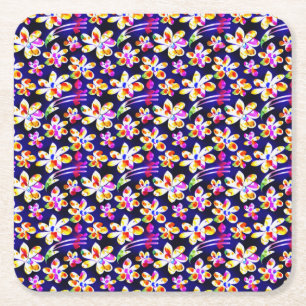 Art Nouveau Floral Boho Watercolo Square Paper Coaster