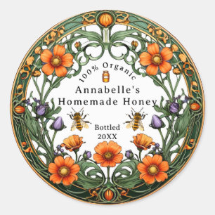 Art Nouveau Floral Border Homemade Honey Classic Round Sticker
