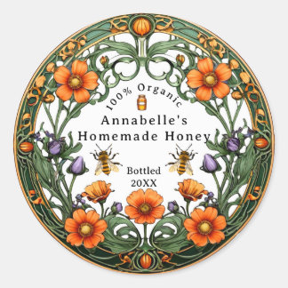 Art Nouveau Floral Border Homemade Honey Classic Round Sticker