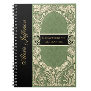 Art Nouveau Floral Border Quote Name Elegant Notebook