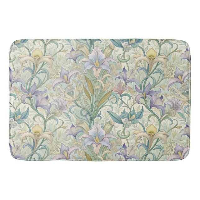 Art Nouveau Floral Botanical Pastel Bathroom Decor Bath Mat (Front)