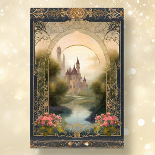 Art Nouveau Floral Castle Navy n Gold Ephemera 5B Tissue Paper