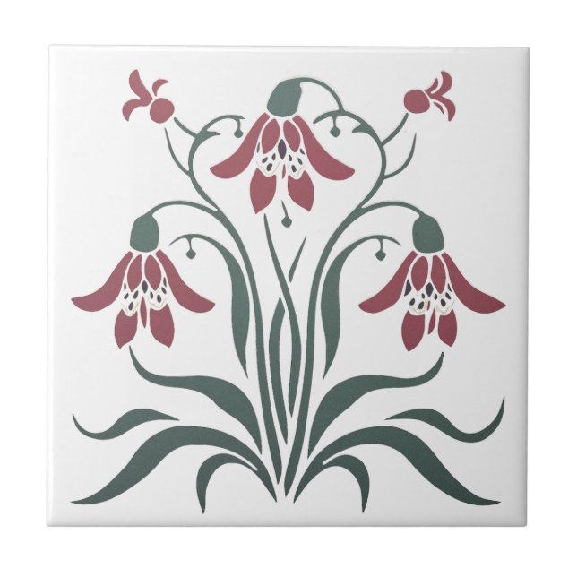 Art Nouveau Floral Ceramic Tile (Front)
