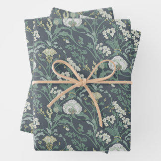 Art Nouveau Floral Cream Green Wrapping Paper Sheet