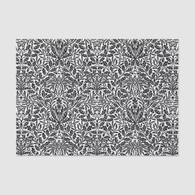 Art Nouveau Floral Damask, Black and White Tissue Paper (Front)