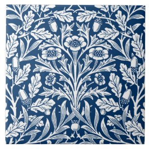 Art Nouveau Floral Damask, Cobalt Blue and White Ceramic Tile