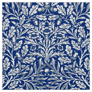 Art Nouveau Floral Damask, Cobalt Blue and White Fabric