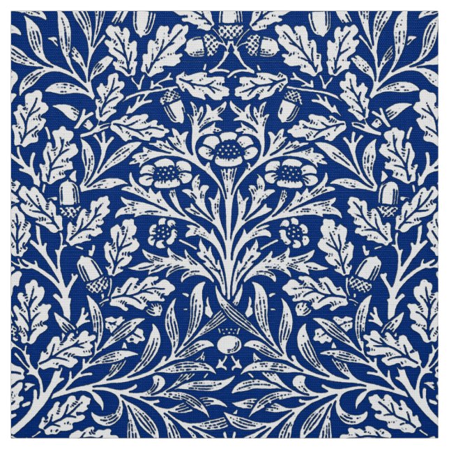 Art Nouveau Floral Damask, Cobalt Blue and White Fabric (Swatch)
