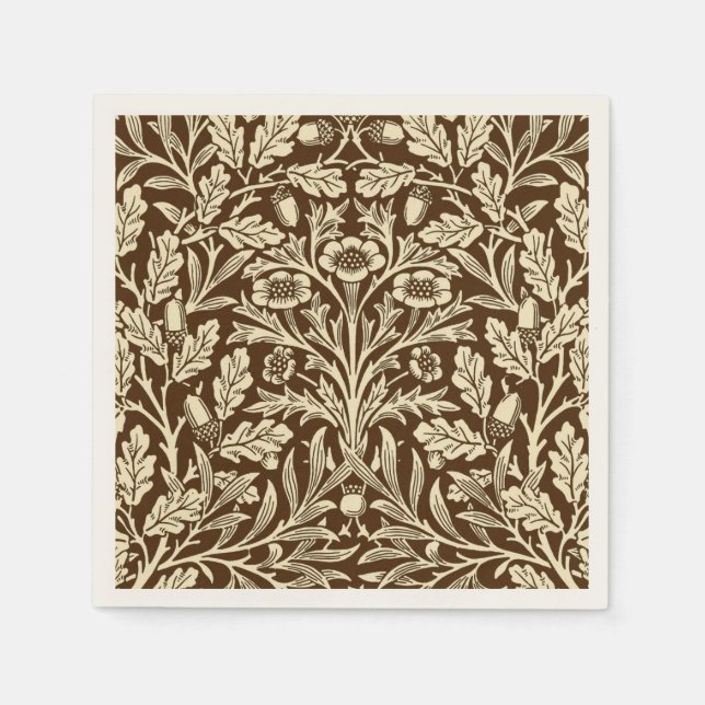 Art Nouveau Floral Damask, Dark Brown and Beige Napkin (Front)