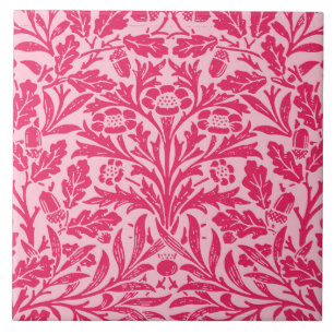 Art Nouveau Floral Damask, Deep Fuchsia Pink Ceramic Tile