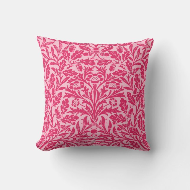 Art Nouveau Floral Damask, Deep Fuchsia Pink Cushion (Front)