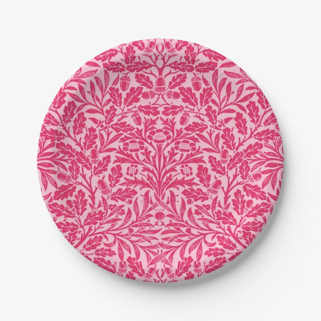 Art Nouveau Floral Damask, Deep Fuchsia Pink Paper Plate (Front)