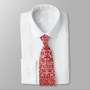 Art Nouveau Floral Damask, Deep Red and White Tie