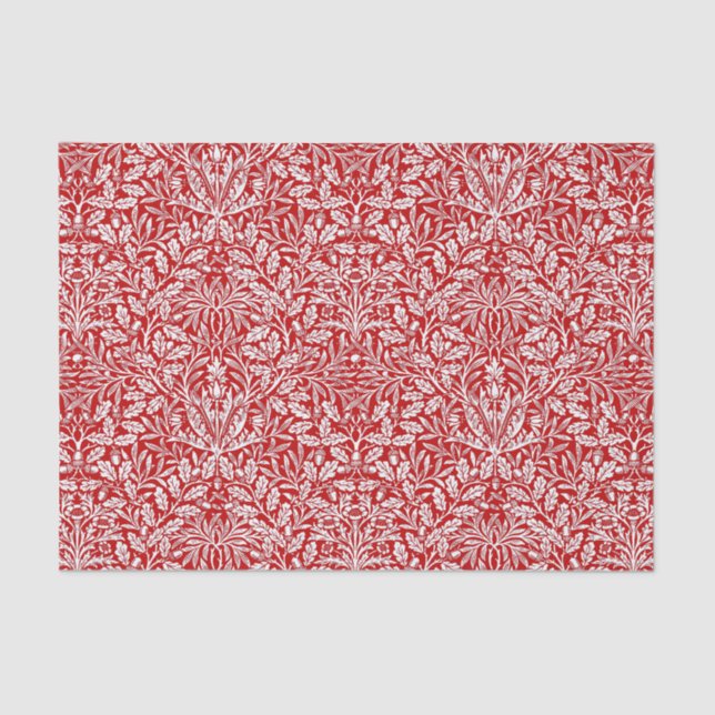Art Nouveau Floral Damask, Deep Red and White Tissue Paper (Front)