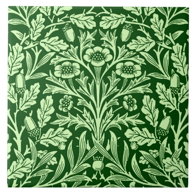 Art Nouveau Floral Damask, Emerald Green Ceramic Tile (Front)