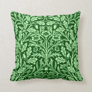 Art Nouveau Floral Damask, Emerald Green Cushion