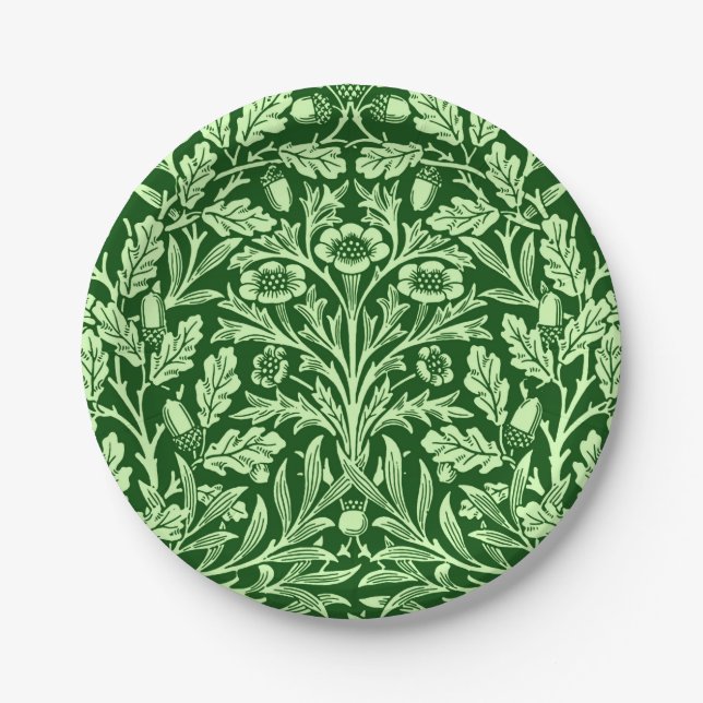 Art Nouveau Floral Damask, Emerald Green Paper Plate (Front)