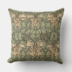 Art Nouveau Floral Damask Green, Beige Abstract Cushion