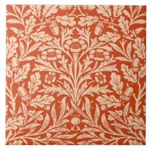 Art Nouveau Floral Damask, Light Mandarin Orange Ceramic Tile