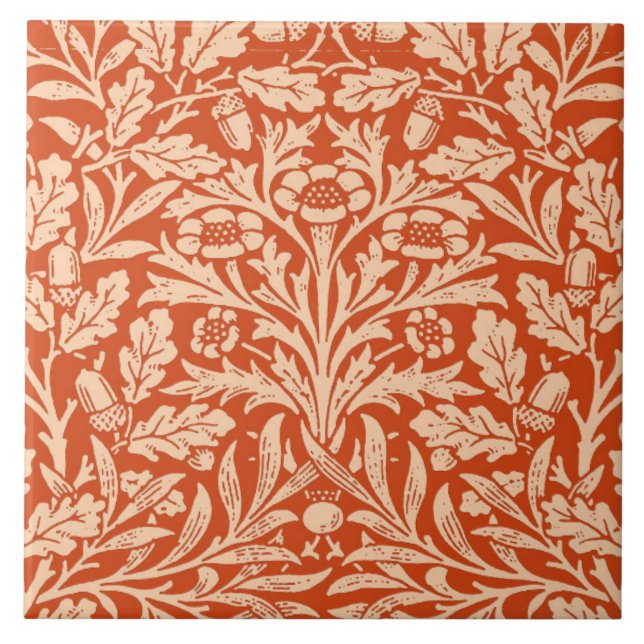 Art Nouveau Floral Damask, Light Mandarin Orange Ceramic Tile (Front)