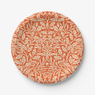 Art Nouveau Floral Damask, Light Mandarin Orange Paper Plate