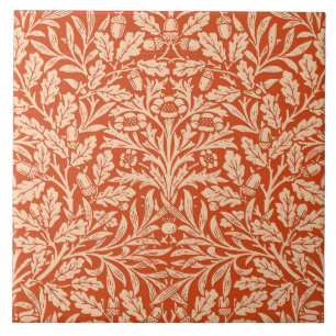 Art Nouveau Floral Damask, Mandarin Orange   Ceramic Tile