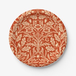Art Nouveau Floral Damask, Mandarin Orange Paper Plate