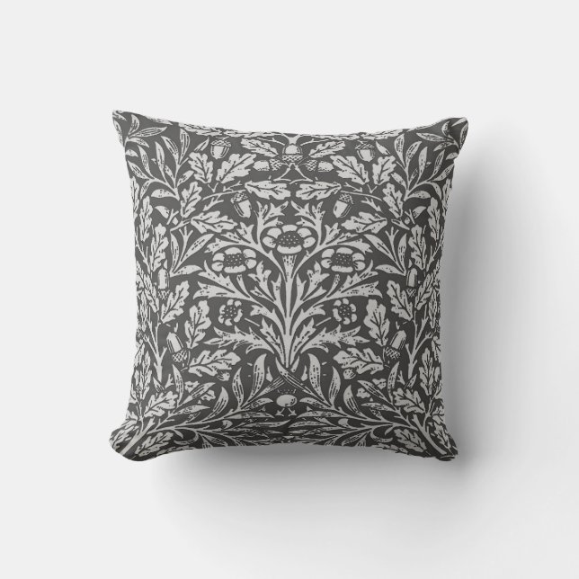 Art Nouveau Floral Damask, Silver Grey / Grey Cushion (Front)