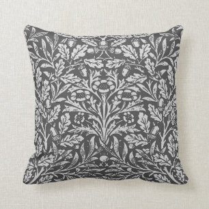 Art Nouveau Floral Damask, Silver Grey / Grey Cushion