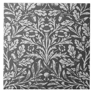 Art Nouveau Floral Damask, Silver Grey / Grey Tile