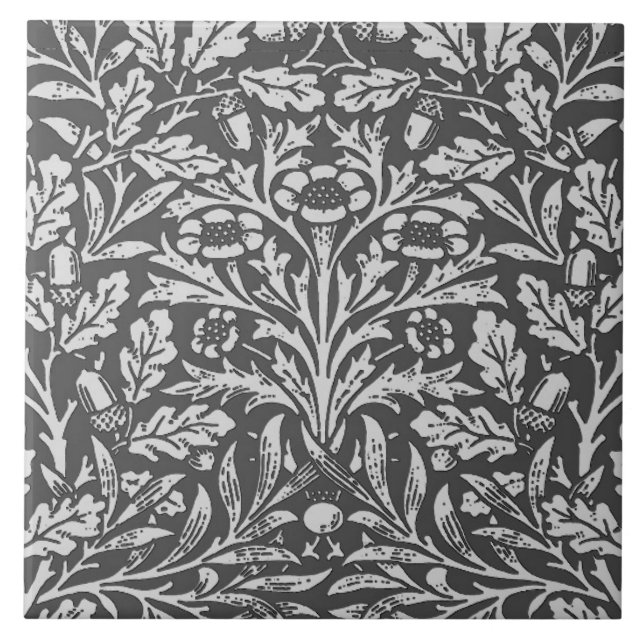 Art Nouveau Floral Damask, Silver Grey / Grey Tile (Front)