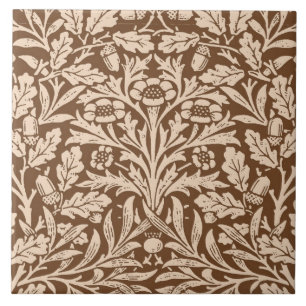 Art Nouveau Floral Damask, Taupe and Beige Ceramic Tile