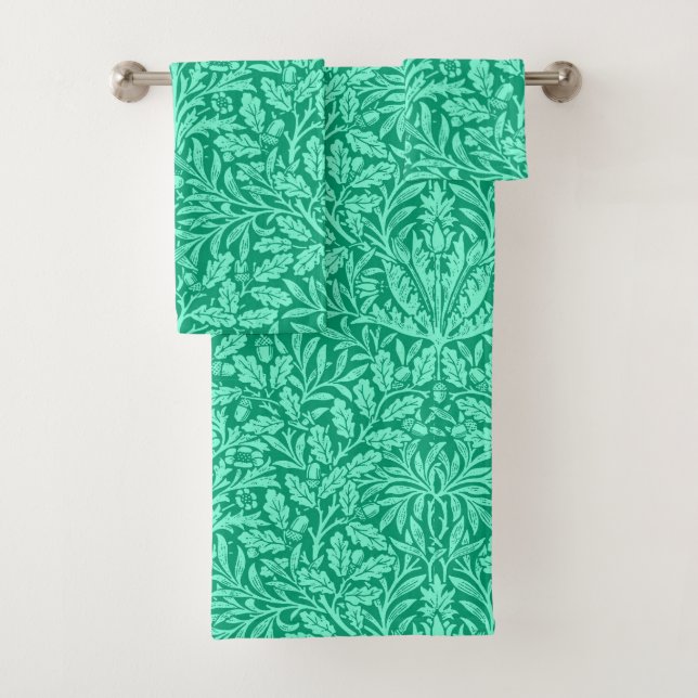 Art Nouveau Floral Damask, Turquoise and Aqua Bath Towel Set (Insitu)