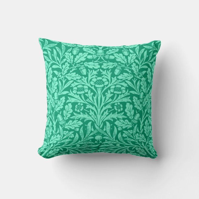 Art Nouveau Floral Damask, Turquoise and Aqua Cushion (Front)