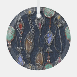 Art Nouveau Floral: Denim Elegance. Glass Tree Decoration