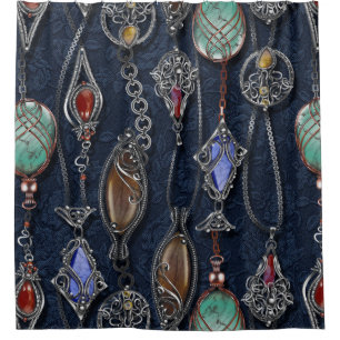 Art Nouveau Floral: Denim Elegance. Shower Curtain