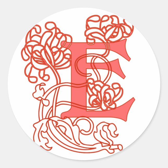Art Nouveau Floral "E" Monogram Classic Round Sticker (Front)