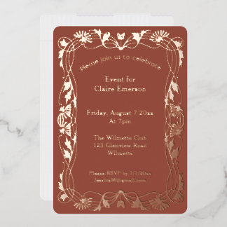 Art nouveau floral frame foil invitation