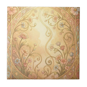 Art Nouveau Floral Frame Vintage Ornamental Border Ceramic Tile