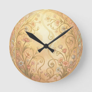 Art Nouveau Floral Frame Vintage Ornamental Border Round Clock