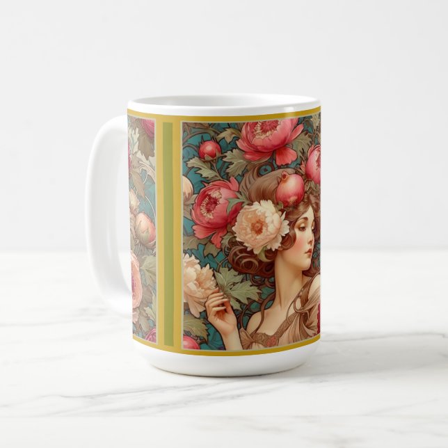 Art Nouveau Floral Fruit Woman Mug (Front Left)