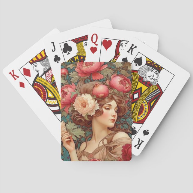 Art Nouveau Floral Fruit Woman Playing Cards (Back)