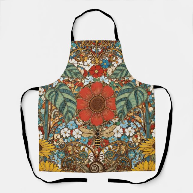 Art Nouveau Floral Garden – Sunflowers, Bee Apron (Front)