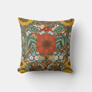 Art Nouveau Floral Garden – Sunflowers, Bee Cushion