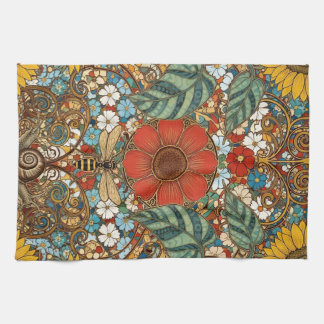 Art Nouveau Floral Garden – Sunflowers, Bee Tea Towel