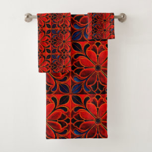 Art Nouveau Floral Geometric Bath Towel Set